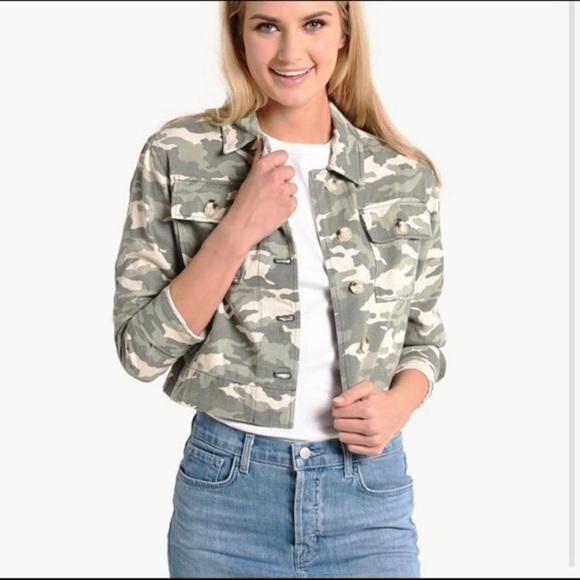 John + Jenn Camo Cropped Jean Denim Jacket - xs - Picture 1 of 8